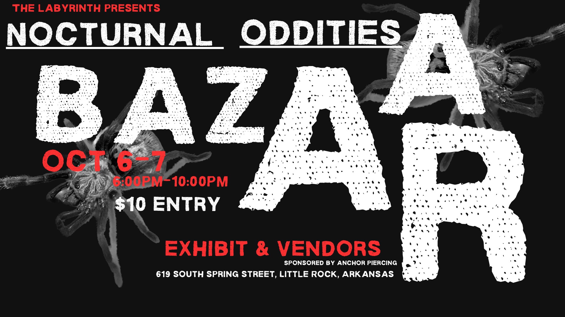 Flyer for Nocturnal Oddities Bazaar. Friday, October 6 and Saturday, October 7, 2023. $10 entry. Exhibit and vendors